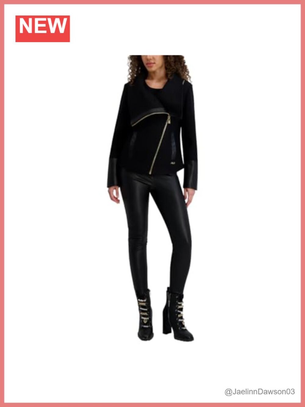 Boiled Wool Short Asymmetrical Zip Coat with Faux Leather Trim